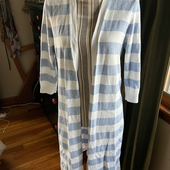Talbots long Blue and White Striped Cardigan Sweater small - Picture 1 of 8